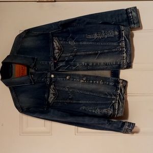 Levi denim jacket, mens m. Never worn, highly distressed edgy.